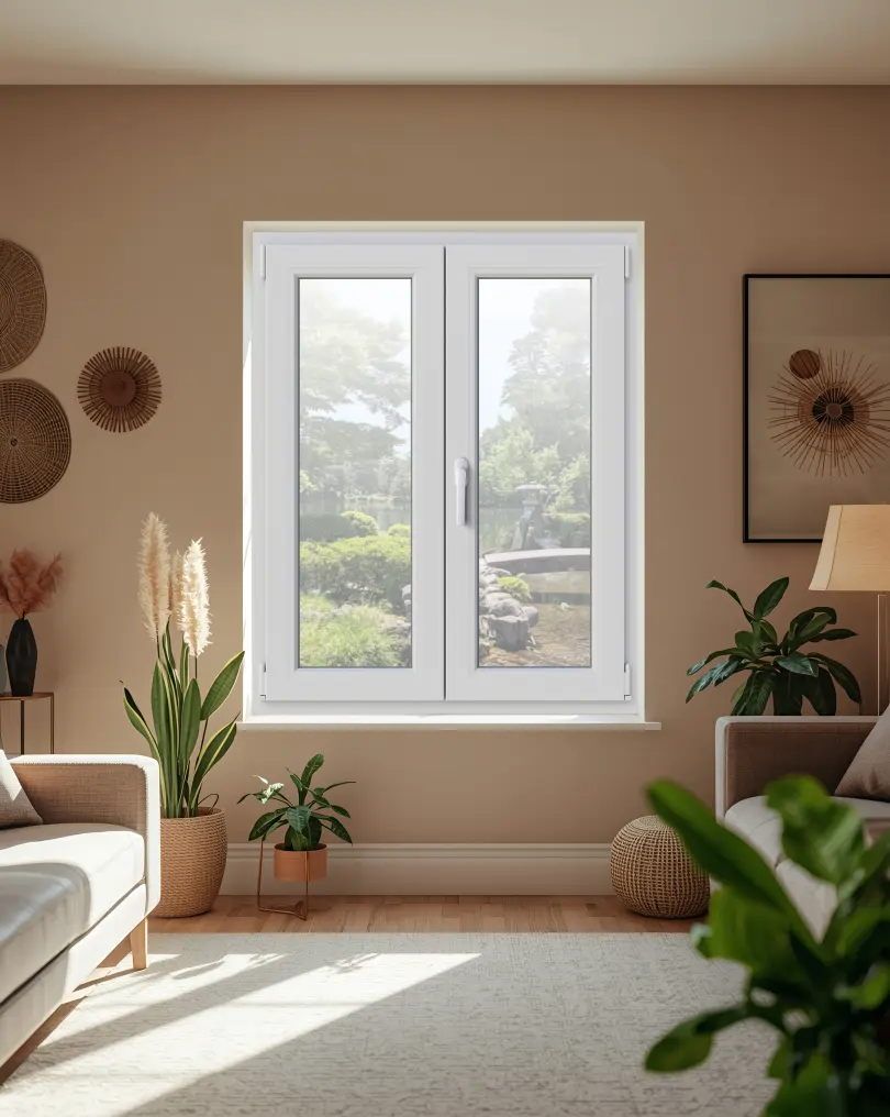 Ferestre pvc termopan Aplast 70 Plus in sufragerie moderna cu perete crem