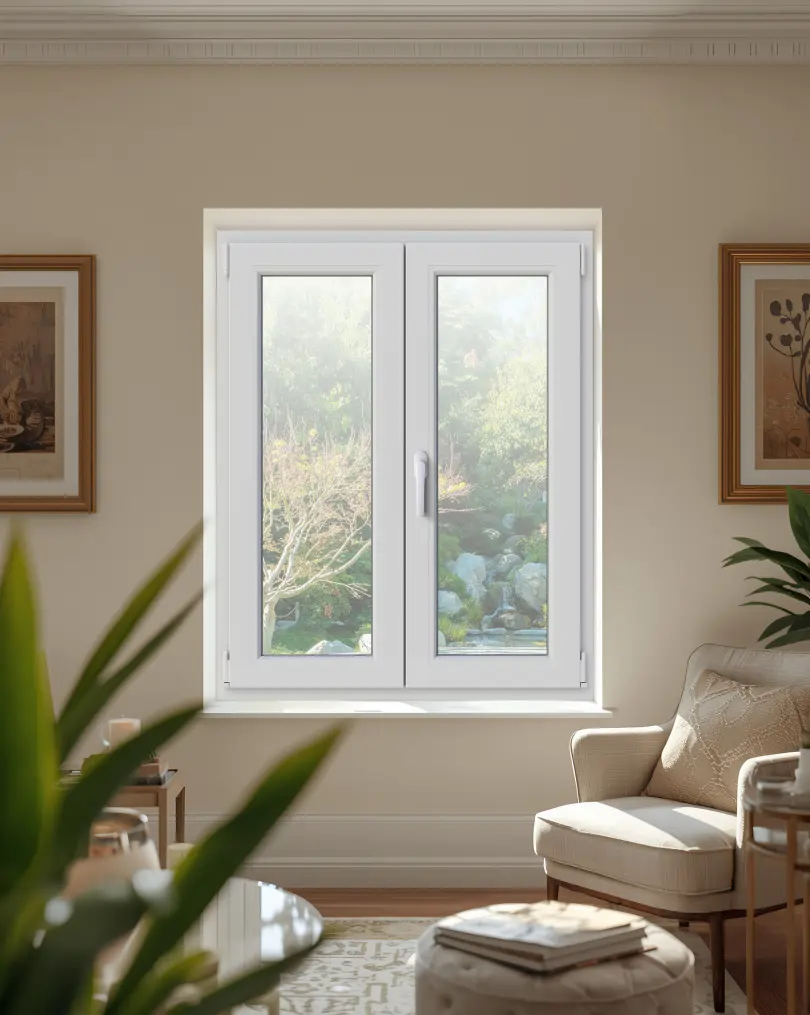 Ferestre pvc termopan Veka Softline 70 in sufragerie moderna cu perete crem